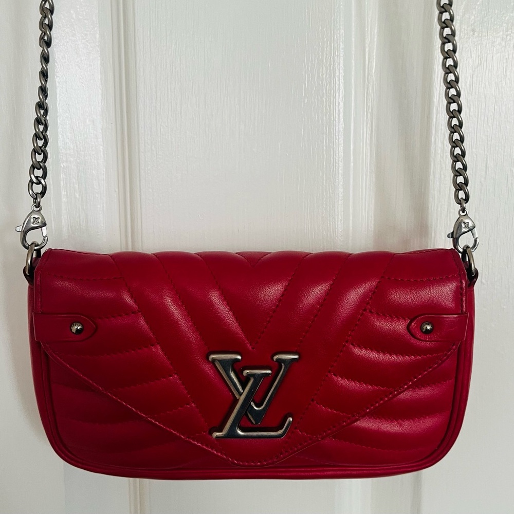 Louis Vuitton Red Leather New Wave Chain Pochette Bag